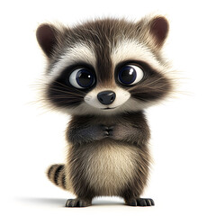 3d cartoon cute illustration of racoon on white background