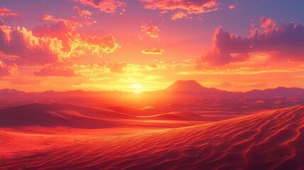 Fototapeta premium Fiery Desert Sunset Over Red Dunes