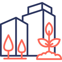 Green Building line color icon
