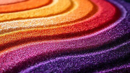Macro shot of colorful sand art layers creating striking abstract patterns with sharp contrasts