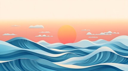 Serene Ocean Waves Sunset Sky Cloudscape