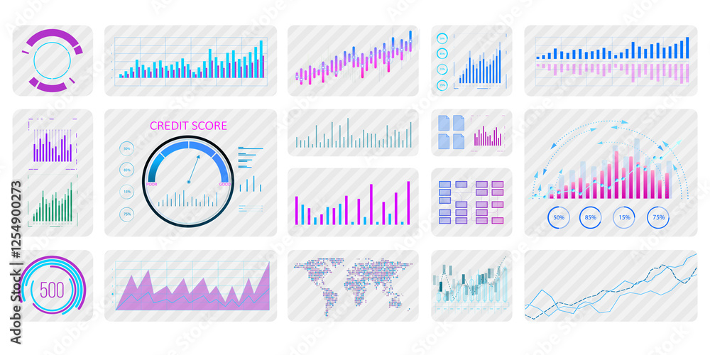 Leinwandbilder Financial data charts and graphs in digital interface. 3D Rendering