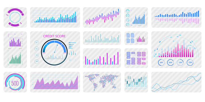 Financial data charts and graphs in digital interface. 3D Rendering