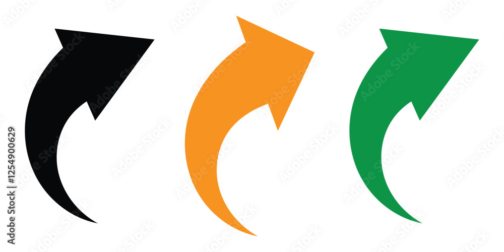 Poster arrow up icons. curve rise increase arrows. growth pictogram isolated. black and blue curve arrow. d