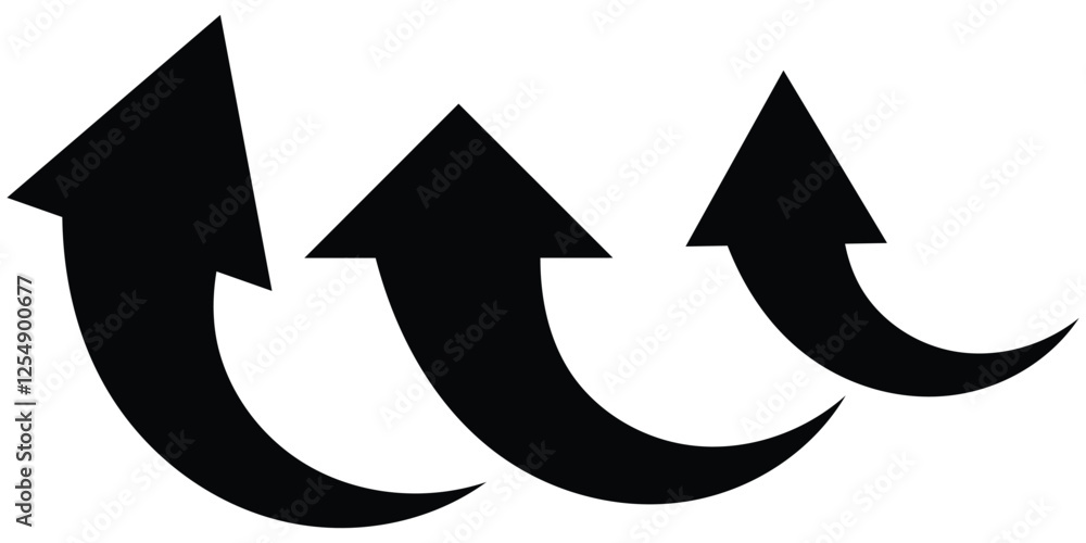 Poster set of curve arrows. sharp curved arrow icon. black rounded arrow. direction pointer pointing up. ar