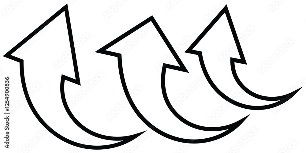Poster arrow up icons. curve rise increase arrows. growth pictogram isolated. black and blue curve arrow. d