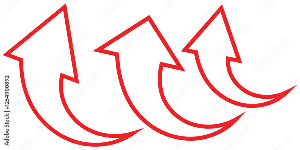 Poster red arrow curve direction vector. set of long red curve arrow icon vector . red curve arrow icon set