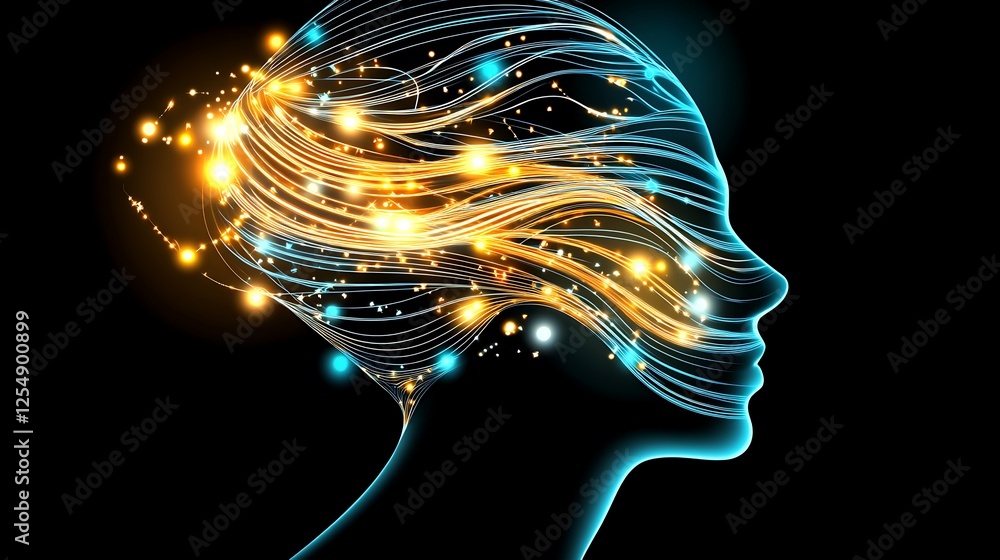 Poster abstract digital head concept representing neural network artificial intelligence and thought