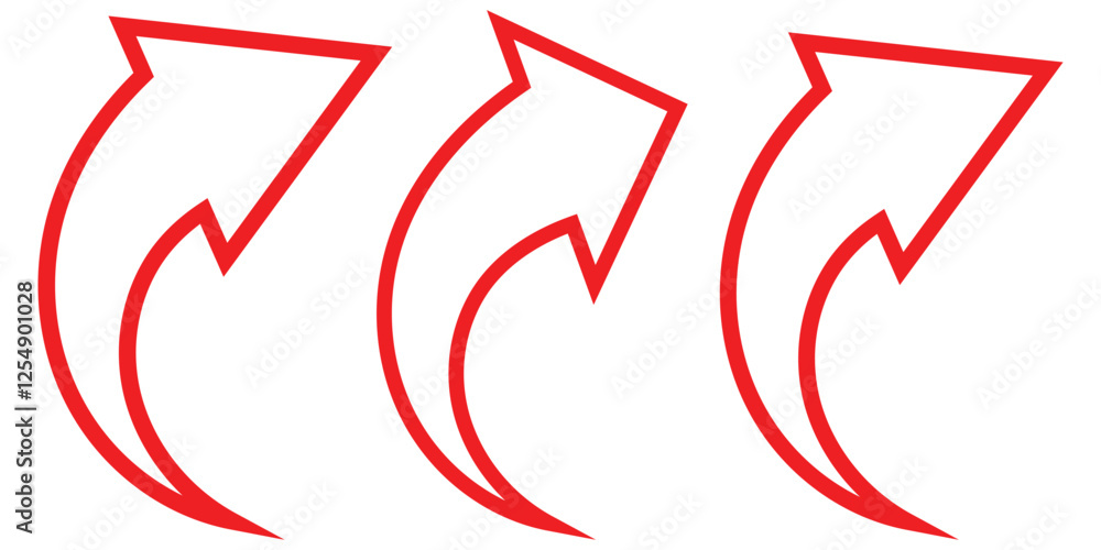Poster set of curved arrow liner stockers. red curve arrow icon. flat style. arrow icon for your web site d