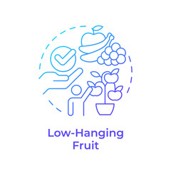 Low-hanging fruit blue gradient concept icon. Easy solution, accessible. Problem solving. Round shape line illustration. Abstract idea. Graphic design. Easy to use in infographic, presentation