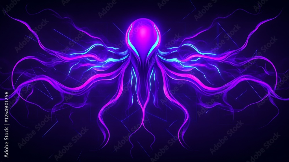 Poster abstract entity with tentacles of light emerging in dark mysterious dimension visual concept art