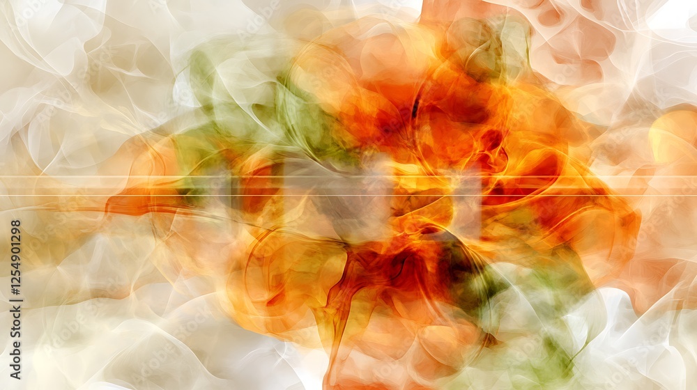 Poster abstract flowing forms blending tones of earth and fire creating visual harmony and subtle energy