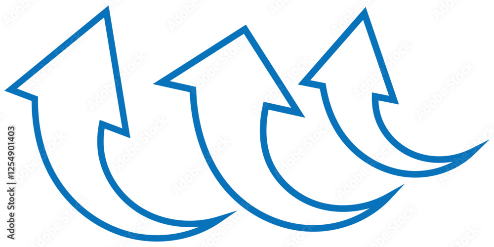 Poster arrow up icons. curve rise increase arrows. growth pictogram isolated. black and blue curve arrow. d
