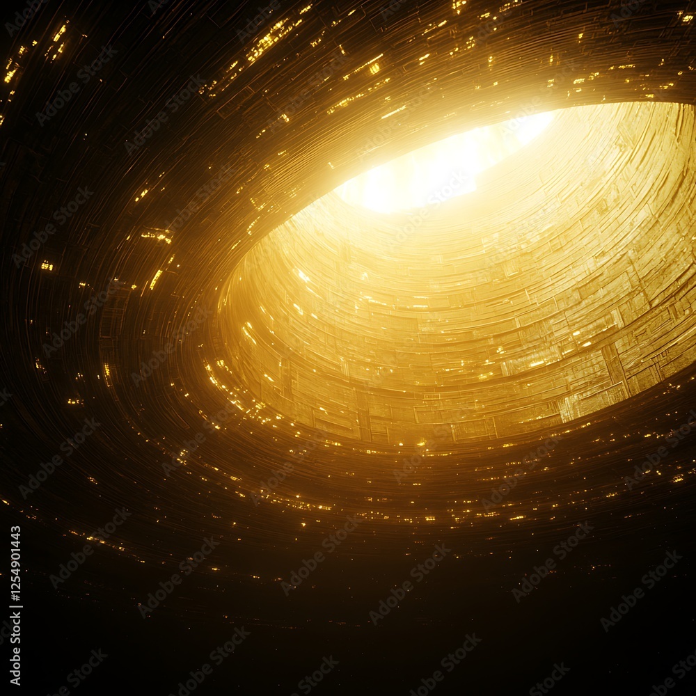 Poster abstract geometric tunnel with bright light at the end creating a sense of depth and perspective