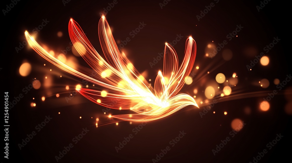 Poster abstract glowing light bird silhouette with bokeh effect background decorative visualisation