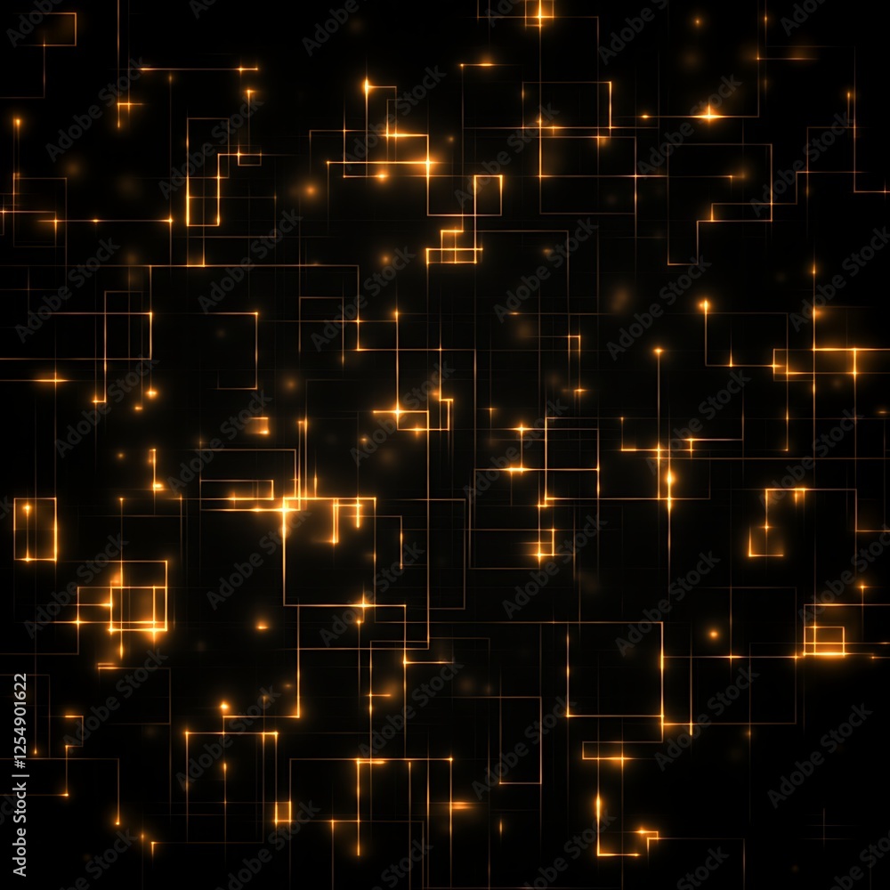 Poster abstract golden glowing network of connected rectangles on a black background for visual appeal