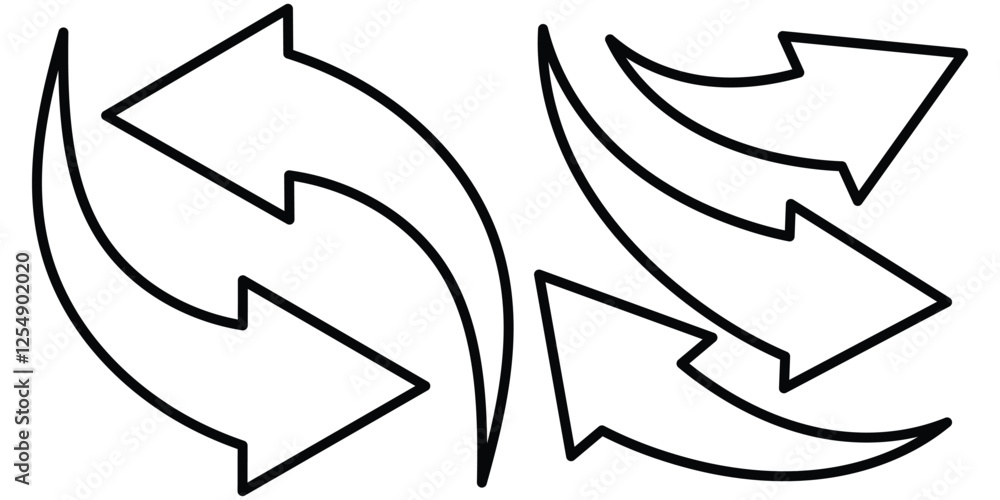 Poster curved arrow icons. curved arrows set. arrow symbol collection. hand painted, hand draw sketchy curv