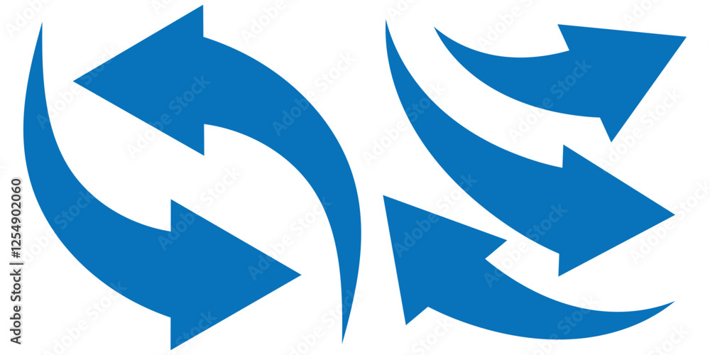Poster blue curved arrow icons. curved arrows set. arrow symbol collection. vector. blue arrows set. curved