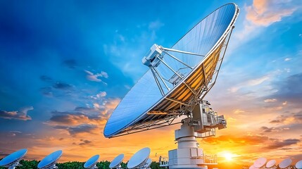 Satellite Dish Sunset - Telecommunications Technology - Technology .