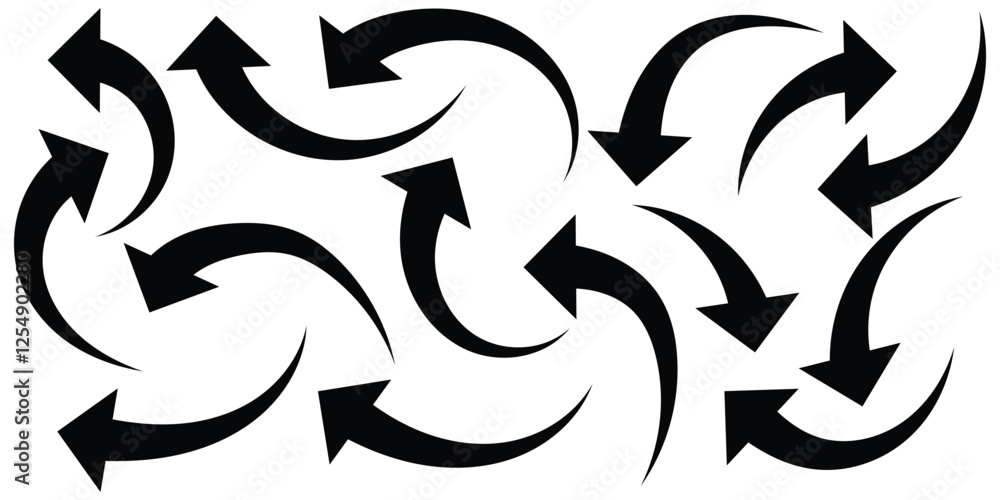 Poster set of curve arrows. sharp curved arrow icon. black rounded arrow. direction pointer pointing up. ar