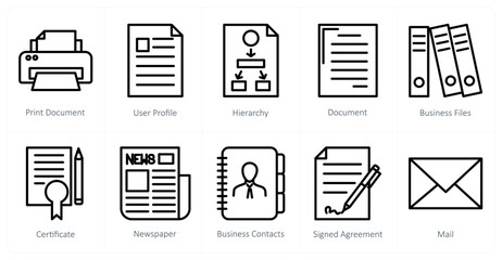A set of 10 business icons as print document, user profile, hierarchy