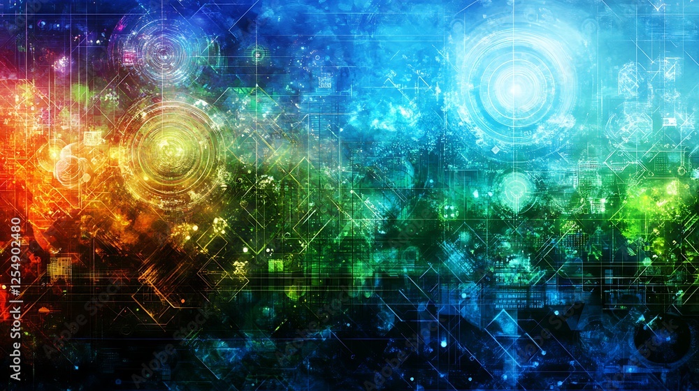 Poster abstract network complexity design in brilliant colors digital connectivity visualization