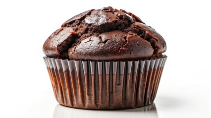 Panoramic Delicious Chocolate Muffin White Background - High-Resolution Bakery Food Photography