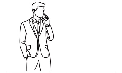Obraz premium continuous one single line art doodle drawing of businessman is standing and talking on smartphone illustration
