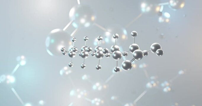Capric acid rotating 3d molecule, molecular structure of saturated fatty acid, seamless video