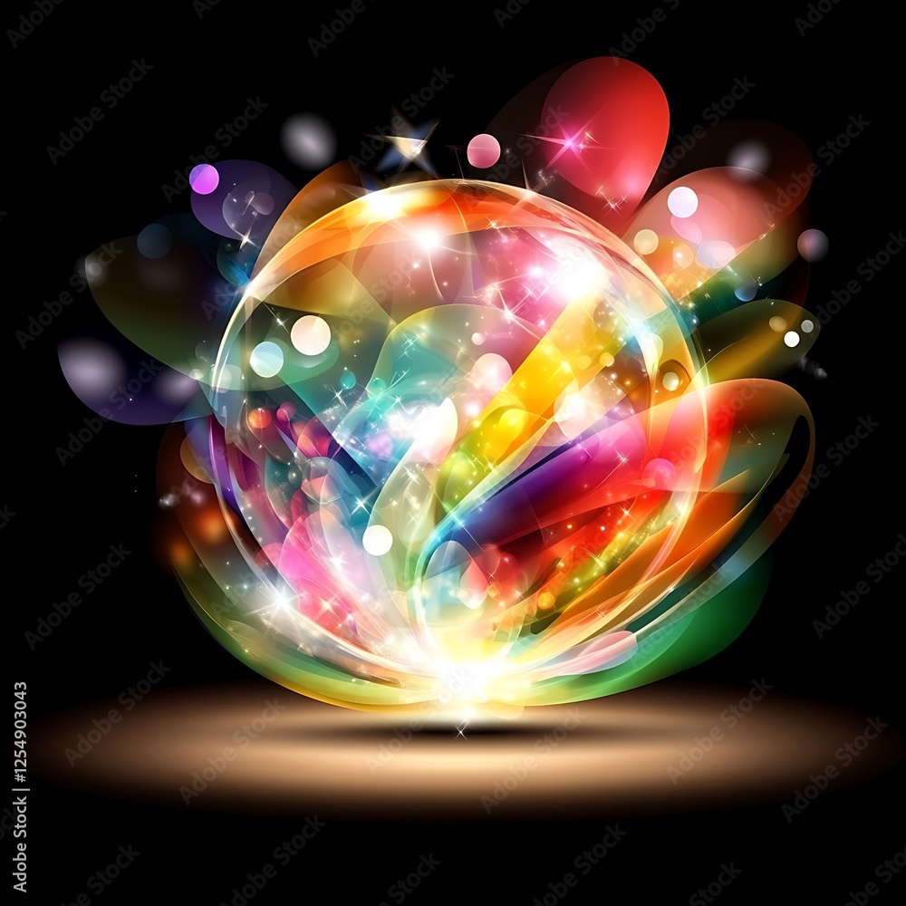 Poster abstract spherical light burst design with vibrant colors and sparkling details background image