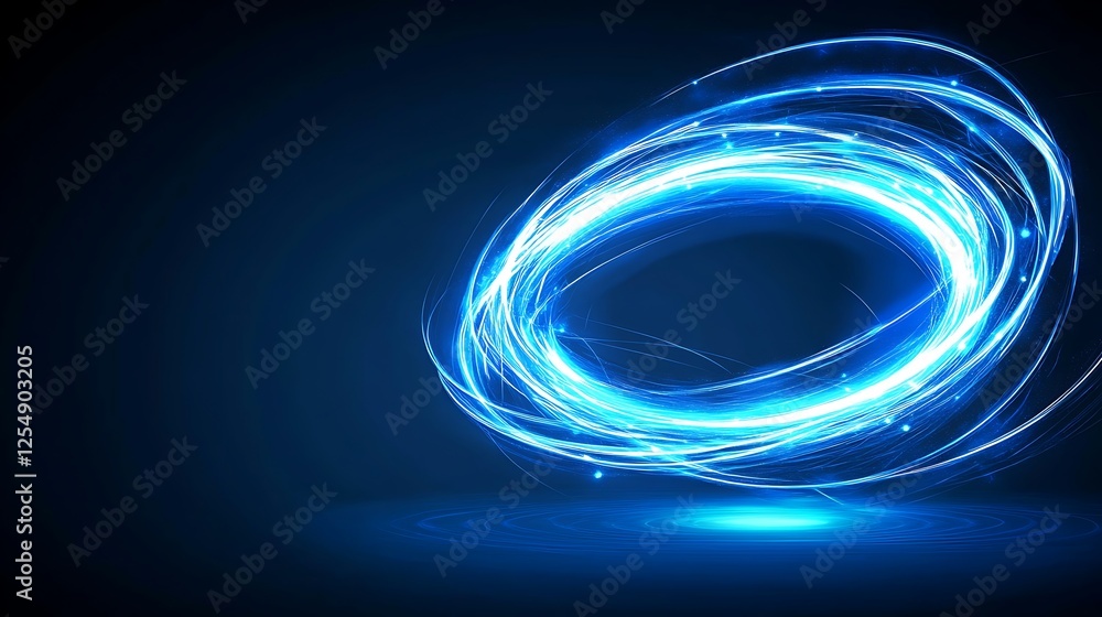 Poster abstract swirl of blue light trails in a dynamic circular motion on dark background art effect