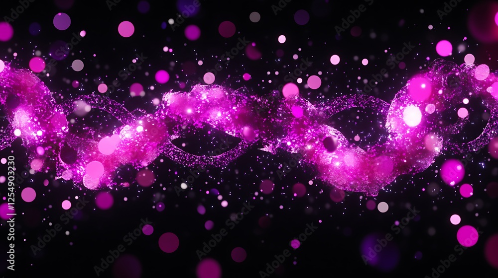 Poster abstract swirl of pink particles and bokeh spheres creating a dynamic movement on dark backdrop