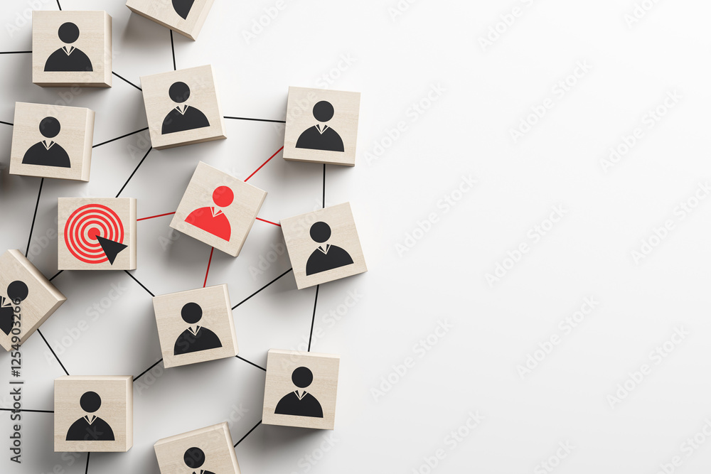 Poster Social network concept with wooden cubes and icons on light background. 3D Rendering
