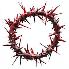 Obraz premium Sinister Red Crown of Thorns With Sharp Spikes on a White Background for Symbolism or Representation of Suffering
