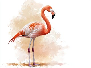 Elegant Pink Flamingo Standing Gracefully in Soft Pastel Background with Artistic Texture