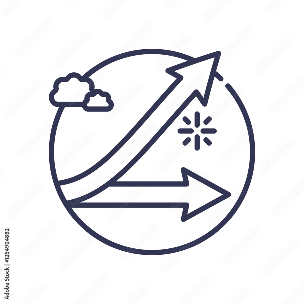 Poster two arrows diverge, symbolizing deviation and different paths.