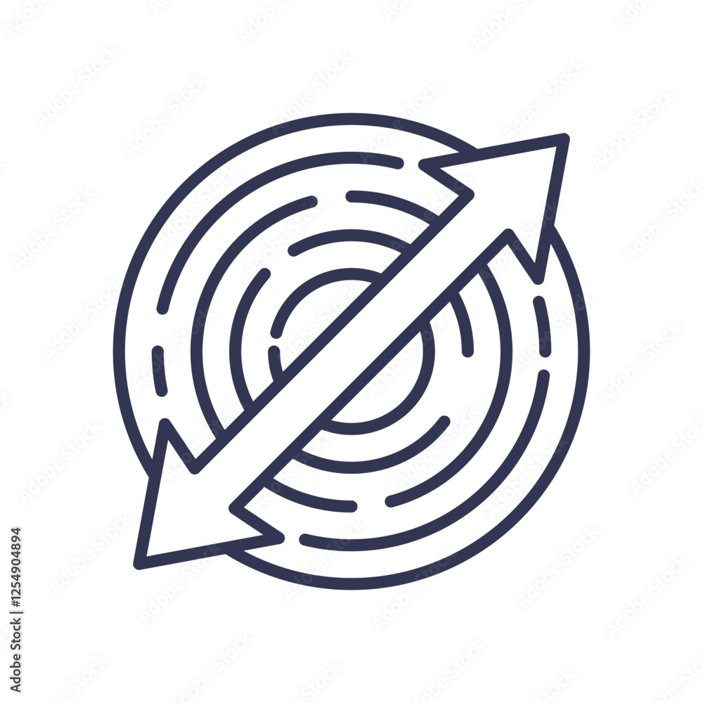 Poster arrow through concentric circles symbolizes disruption and breaking through barriers.