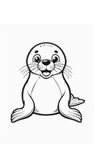 Fototapeta premium Cute Seal Animal Coloring Kid Book Page in Black and White. Monochrome and Colored Samples 