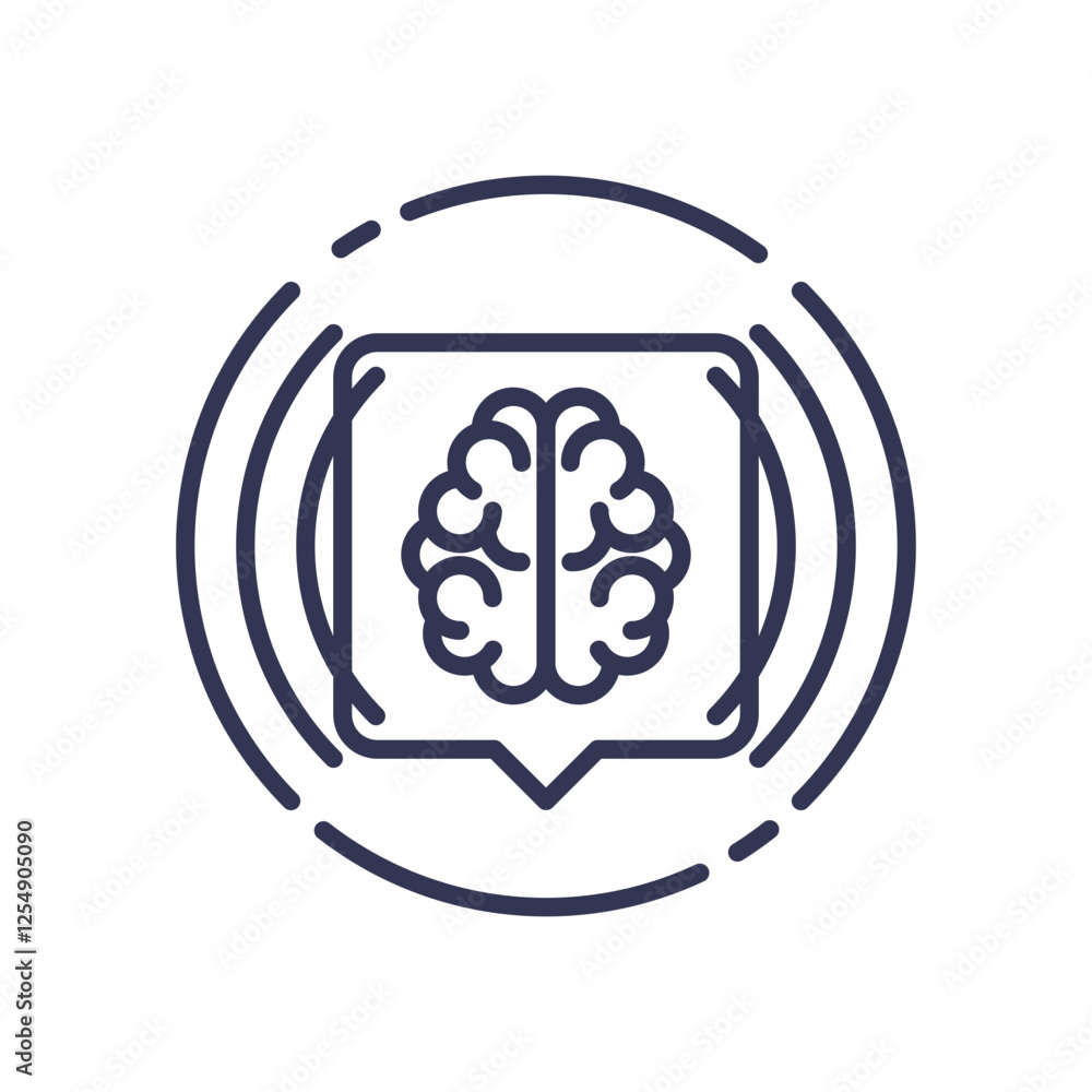Poster brain in speech bubble symbolizes idea exchange and communication.