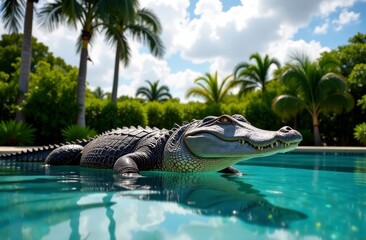 Crocodile Beside Residential Pool