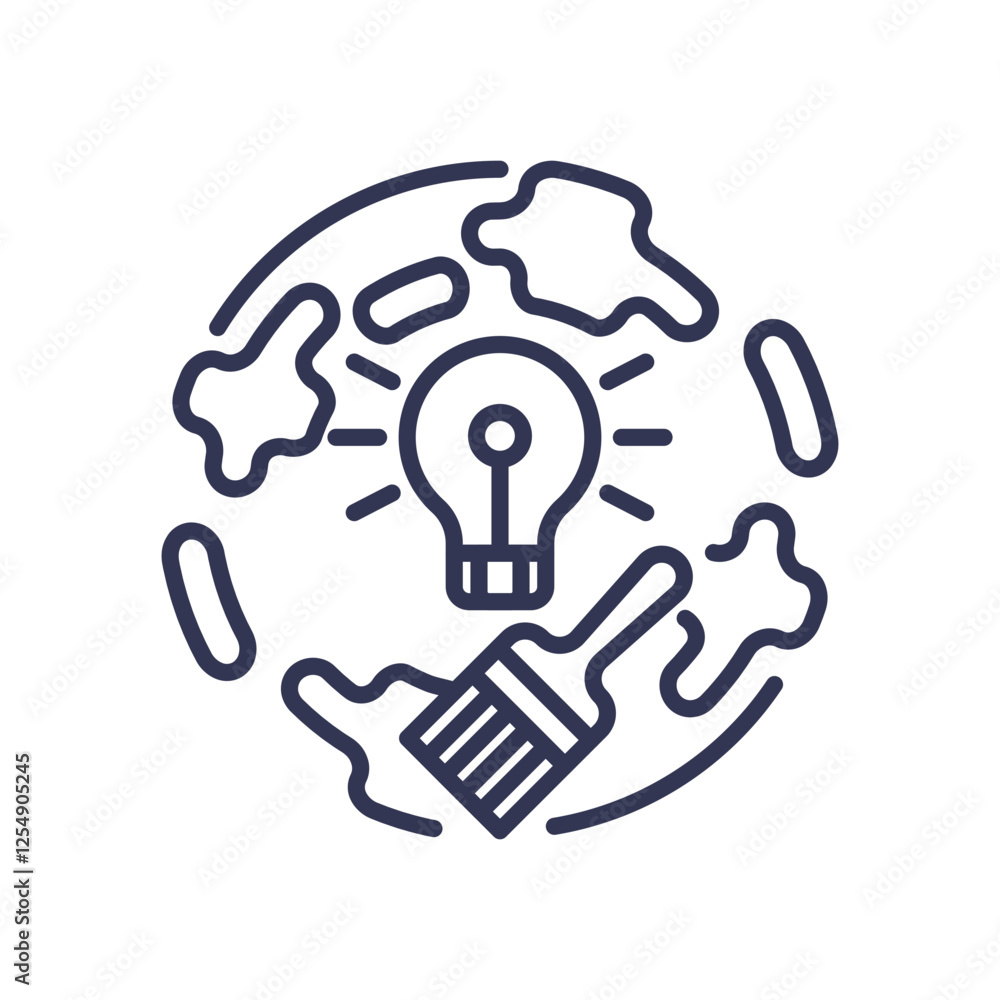 Poster light bulb and paintbrush symbolize creativity and innovation in a global context.