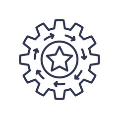 Obraz premium Gear with arrows and star symbolizes innovation and continuous improvement.