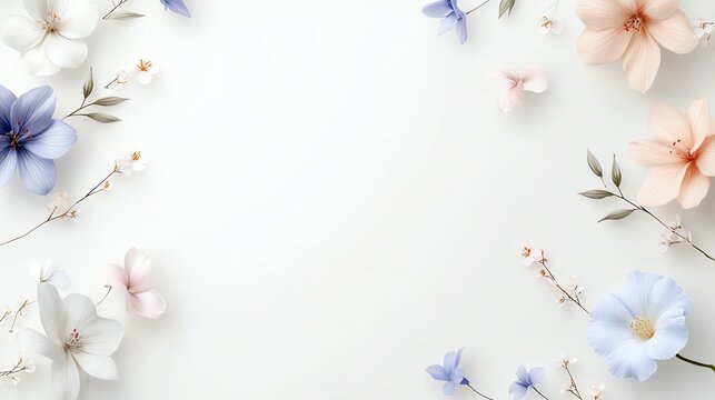 Elegant floral arrangement with pastel flowers and leaves on a soft background, perfect for weddings and invitations.