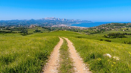 Panoramic Countryside Road Leading to Coastal Mountains
