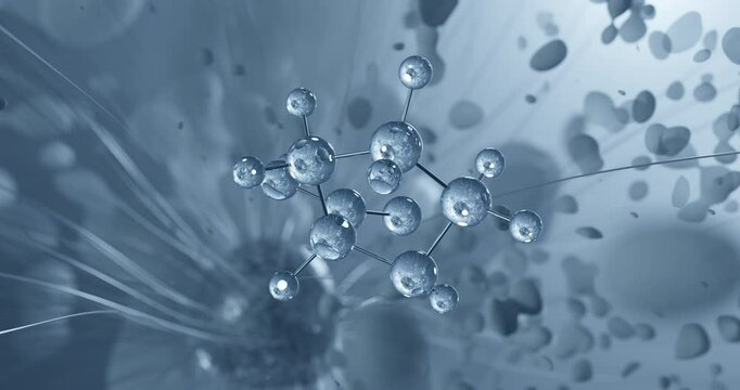 Looped video of Proline, proteinogenic amino acid, rotating molecular 3D ball-and-stick model