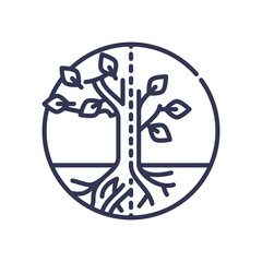 A tree split into two halves, symbolizing disparity and uneven development.