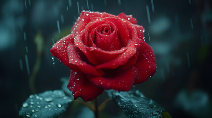 Romantic red rose captured in macro detail with soft lighting.