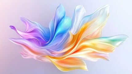 Fototapeta premium Colorful abstract flowing fabric waves with pastel gradients float elegantly against a soft studio background.