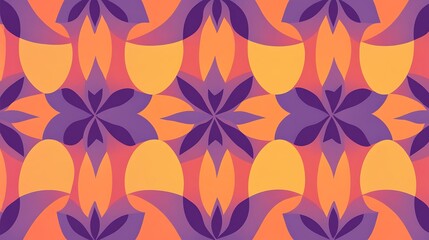 Abstract Floral Pattern in Orange and Purple Hues