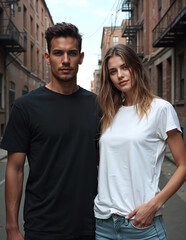 Fototapeta premium Couple Outdoor Photoshoot with Plain T-shirt Mockup Models